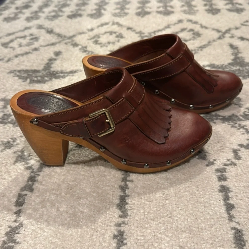Madewell Brown Leather Clogs with Wooden Heel - Picture 1 of 7